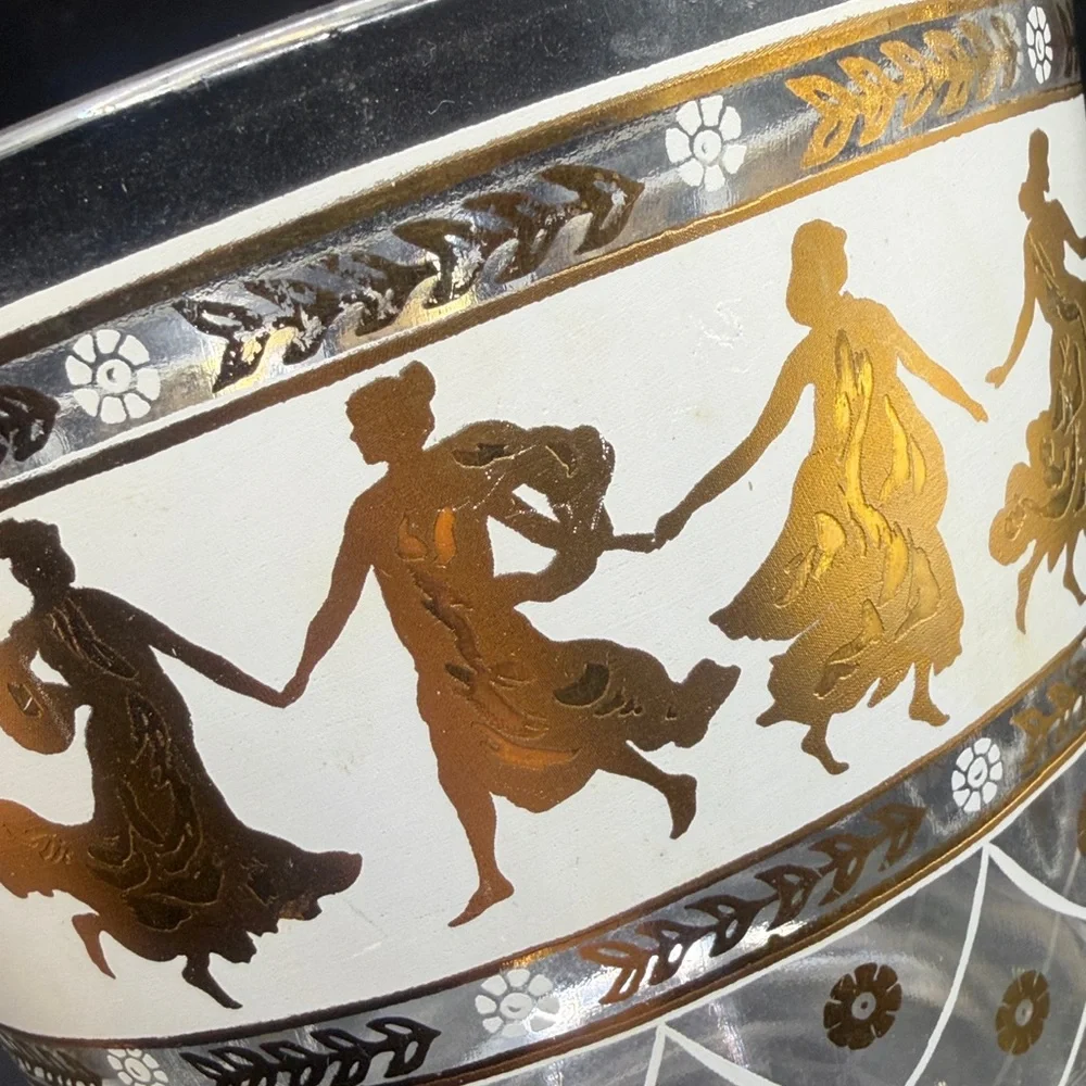 MCM Mid Century Modern Vintage Dancing Gold Grecian Women & Men Glass Ice Bucket